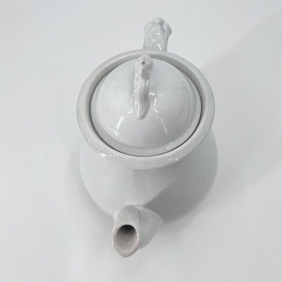 Antique White Ironstone China Teapot with Crazing Farmhouse Decor - Picture 5 of 13